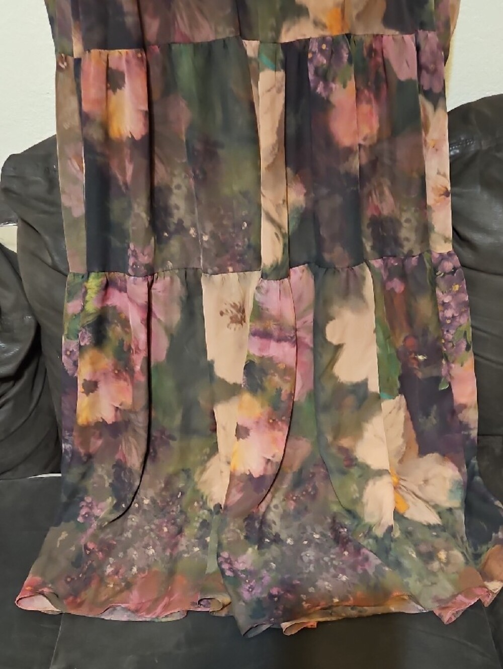 Boho Floral Tiered Maxi Dress in Dusty Rose and Olive by Unknown - Picture 3 of 10